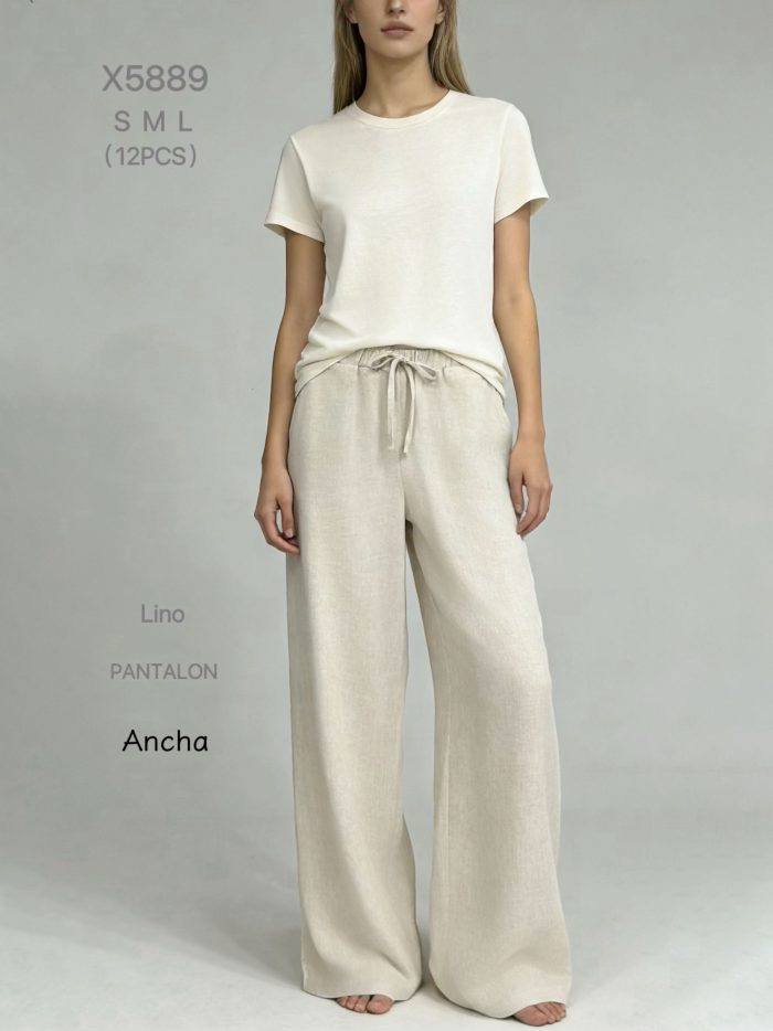 Pantalón wide leg lino cordón