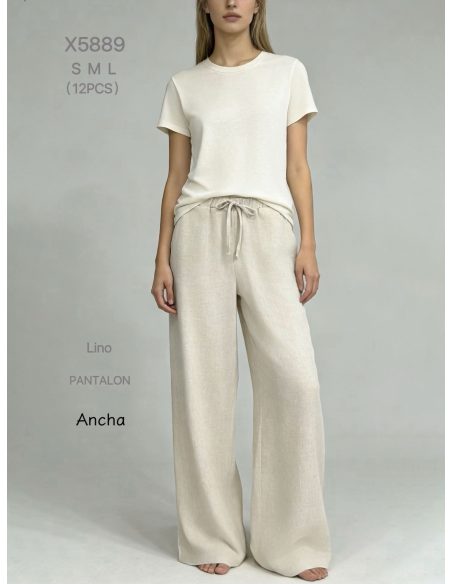 Pantalón wide leg lino cordón