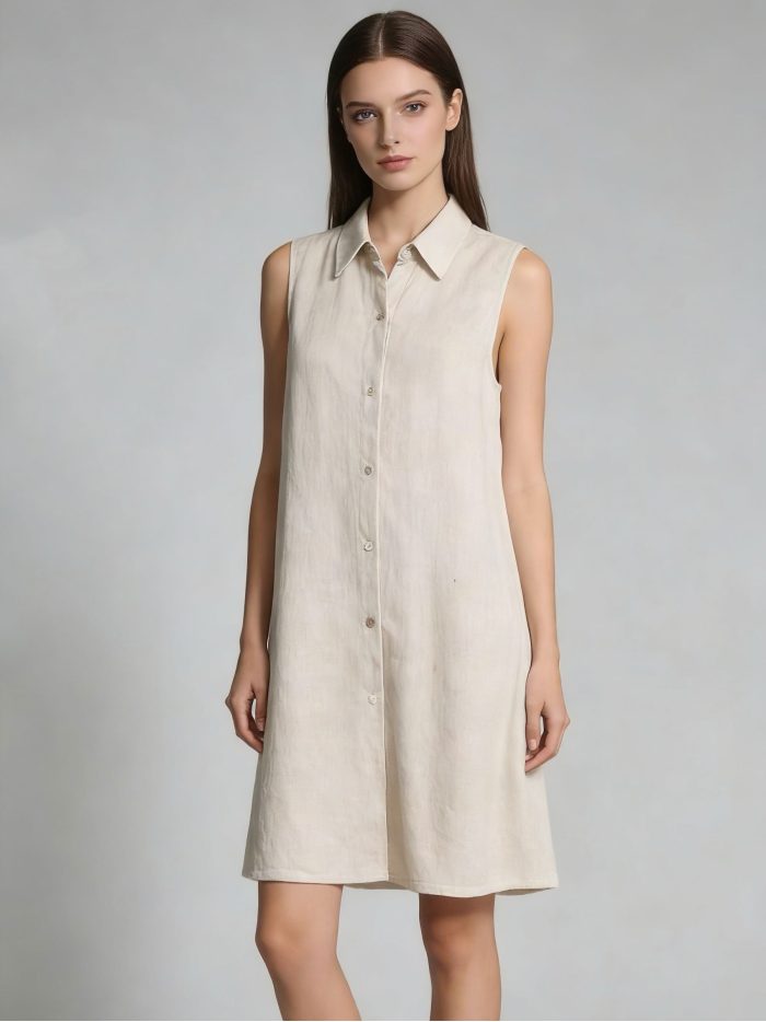 Vestido camisero lino sin mangas