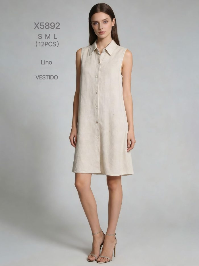 Vestido camisero lino sin mangas