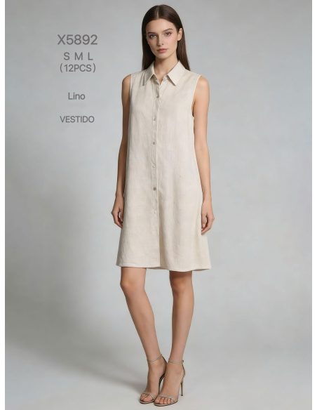 Vestido camisero lino sin mangas