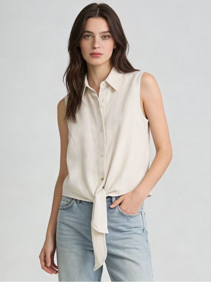 Blusa lino sin mangas lazada frontal