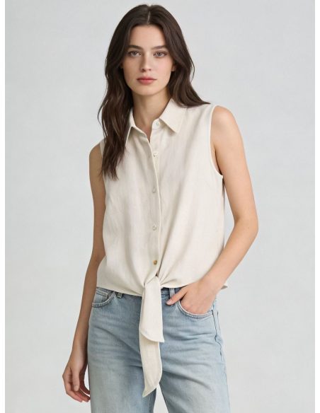 Blusa lino sin mangas lazada frontal