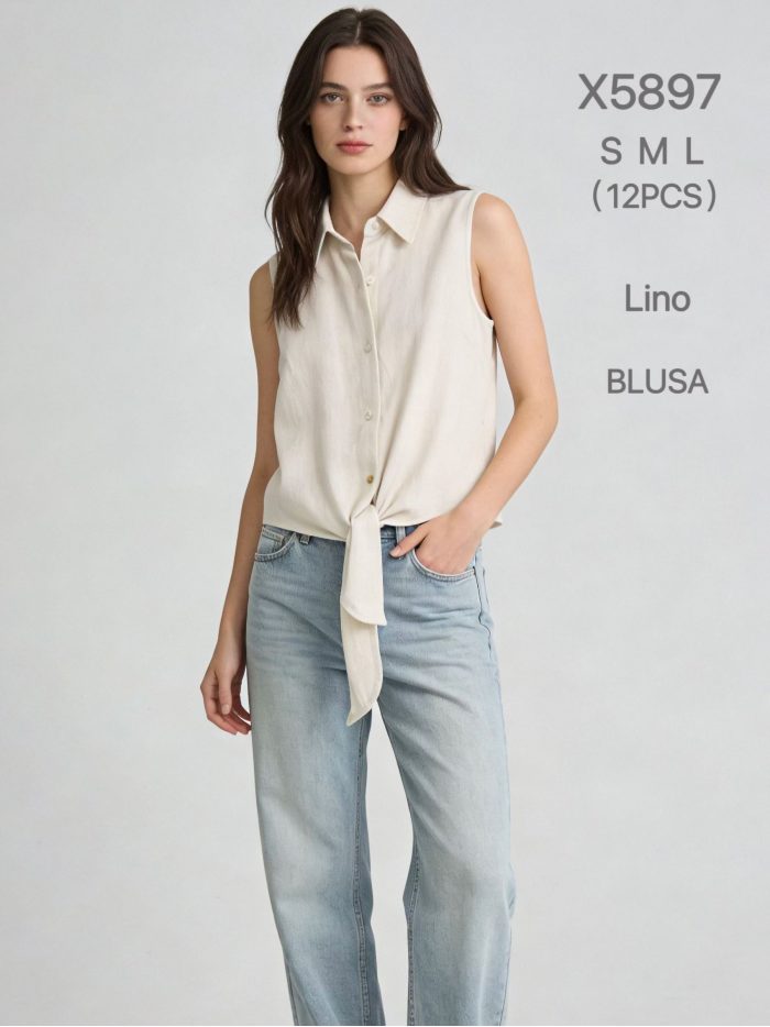 Blusa lino sin mangas lazada frontal