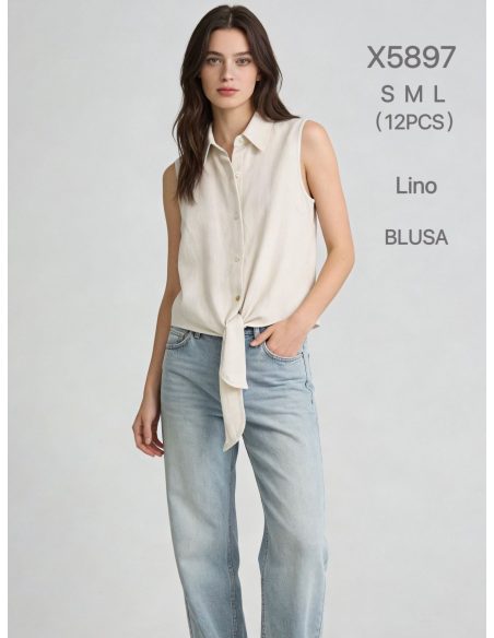 Blusa lino sin mangas lazada frontal