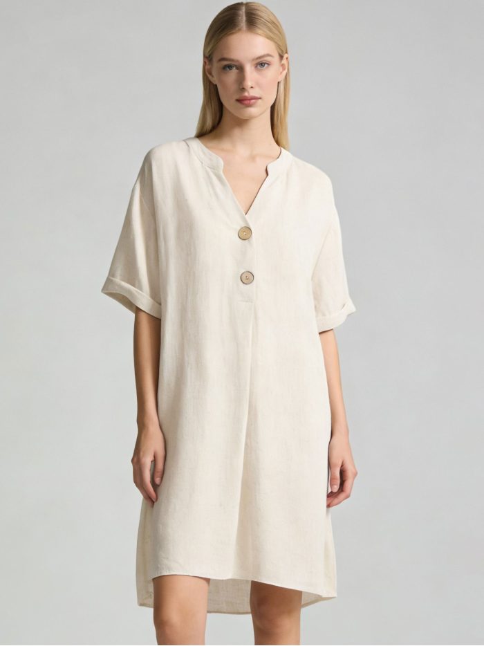 Robe en lin à la coupe ample et aux boutons décoratifs