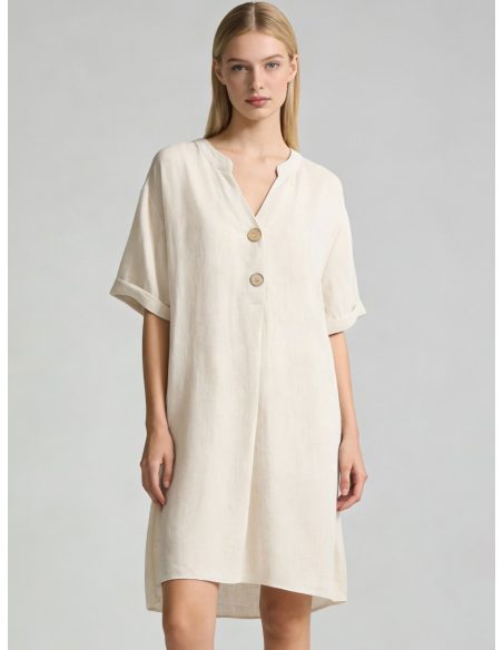 Robe en lin à la coupe ample et aux boutons décoratifs