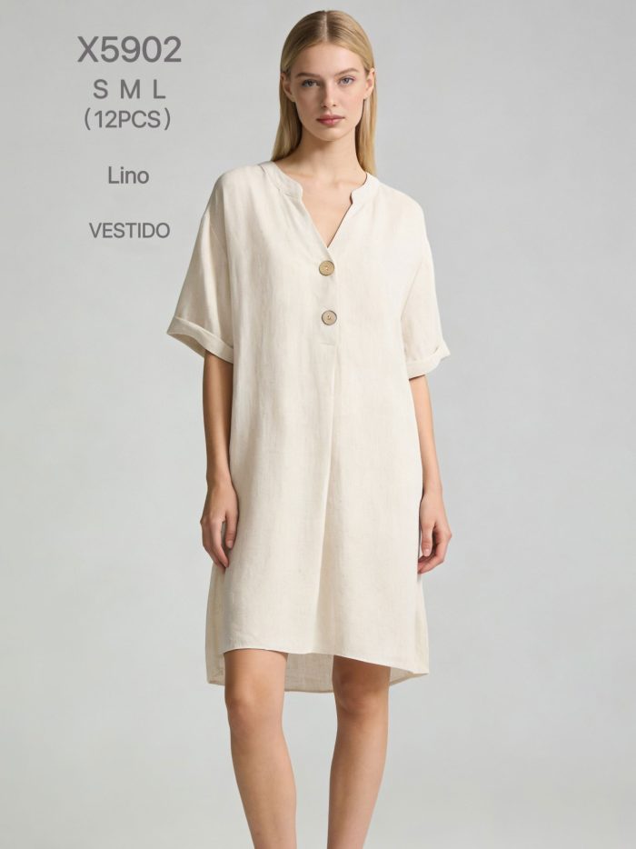 Robe en lin à la coupe ample et aux boutons décoratifs