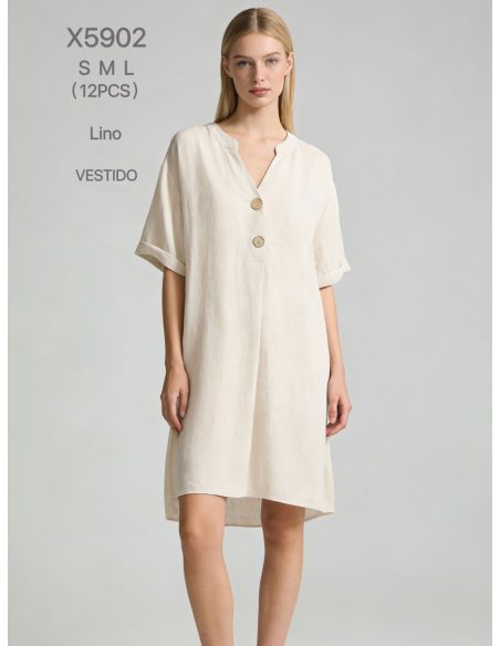 Robe en lin à la coupe ample et aux boutons décoratifs