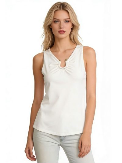 Top algodón sin mangas frunce en escote