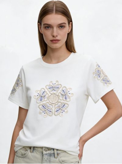 Camiseta algodón bordado mariposas