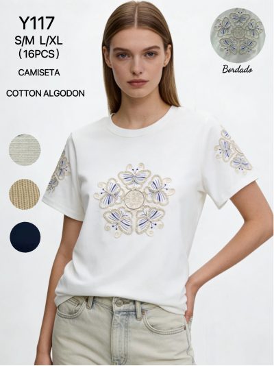 Camiseta algodón bordado mariposas 2