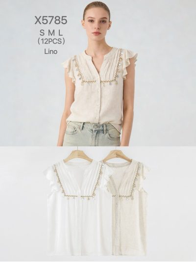 Blusa lino volantes y detalle decorativo 2