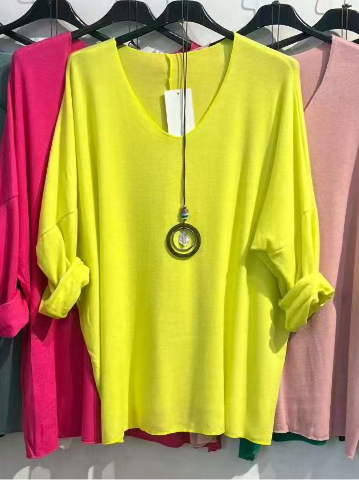 Einfarbiger Pullover in Übergröße mit Kragen