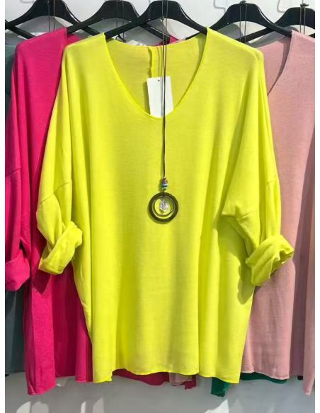 Einfarbiger Pullover in Übergröße mit Kragen