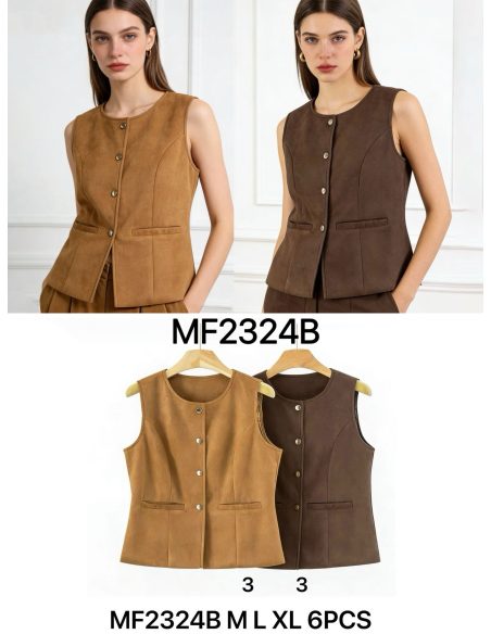 Gilet aderente in finta pelle scamosciata con bottoni