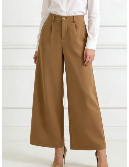 Suede-effect wide-leg trousers