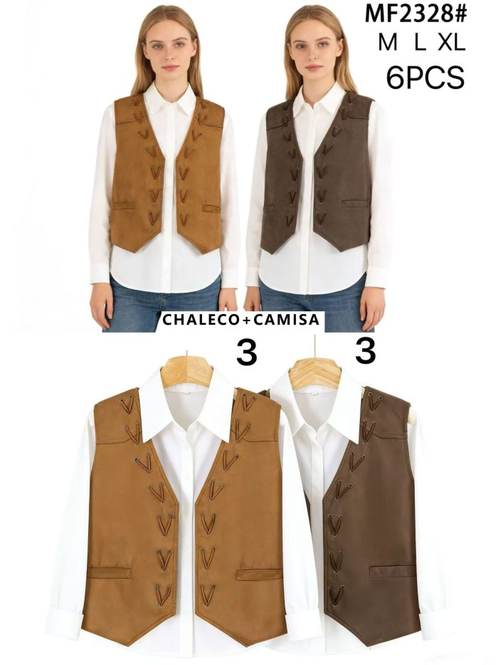 Co-Ord Shirt & lace-up suede-effect waistcoat