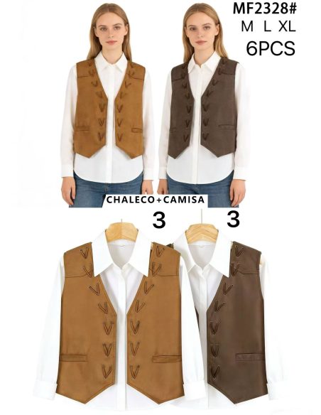 Co-Ord Shirt & lace-up suede-effect waistcoat