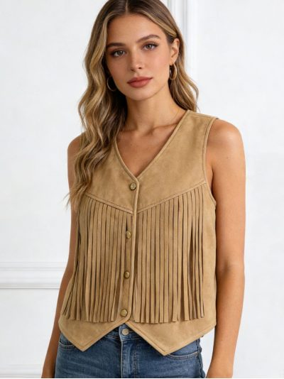 Chaleco efecto ante con flecos