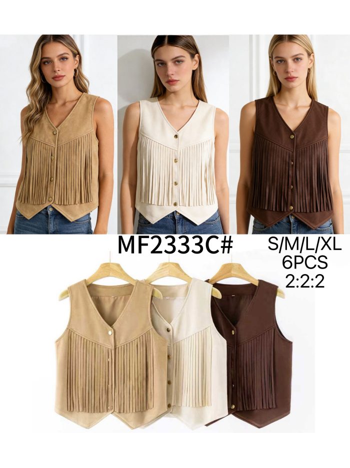 Suede-effect fringed waistcoat