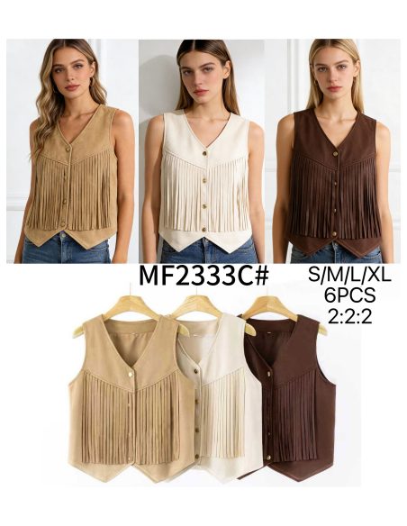 Suede-effect fringed waistcoat