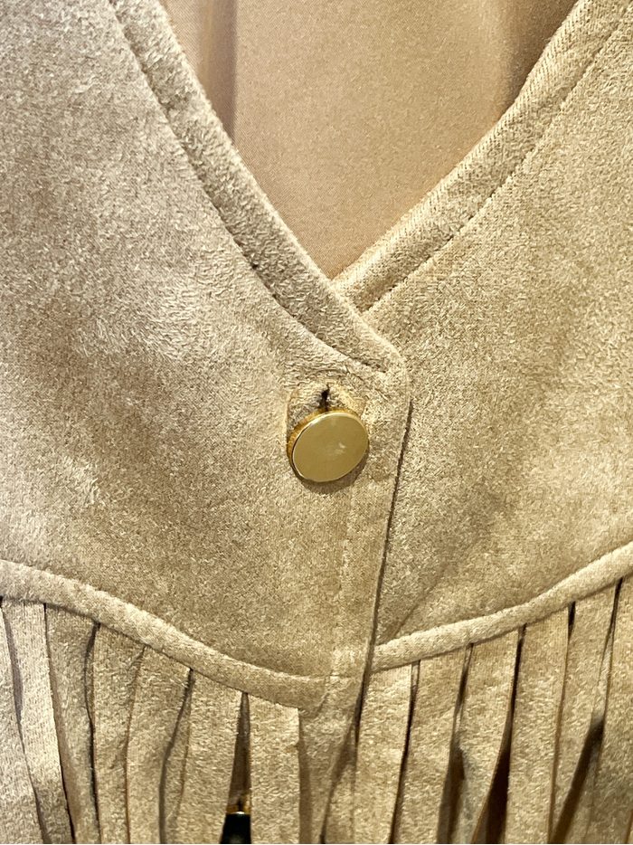 Suede-effect fringed waistcoat