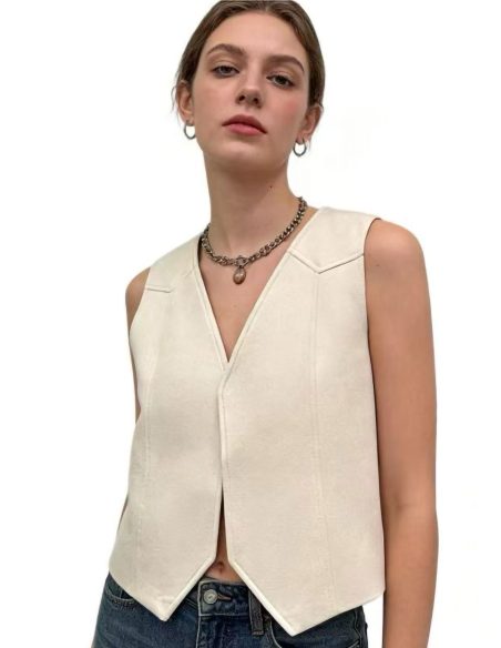 Suede-effect v-neck waistcoat