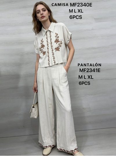 Pantalón lino wide leg bordado 2