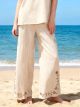 Pantalón lino wide leg bordado floral