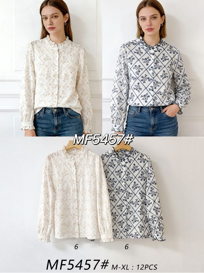 Blusa cuello fruncido estampado rombos