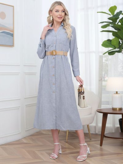 Vestido camisero midi con cinturón