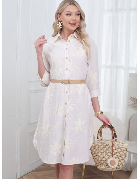 Embroidered floral shirt dress with belt