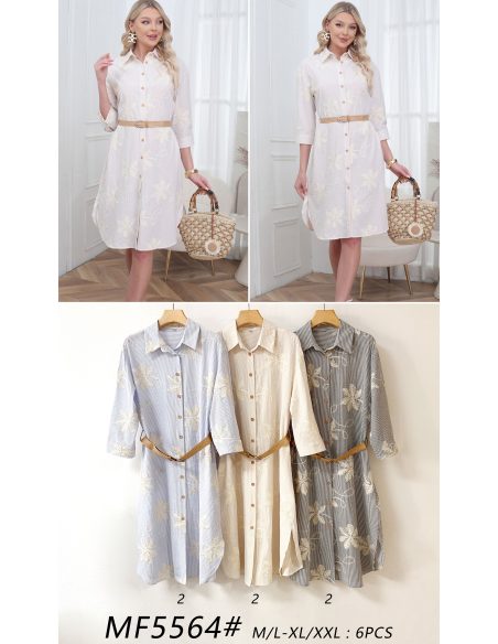 Embroidered floral shirt dress with belt