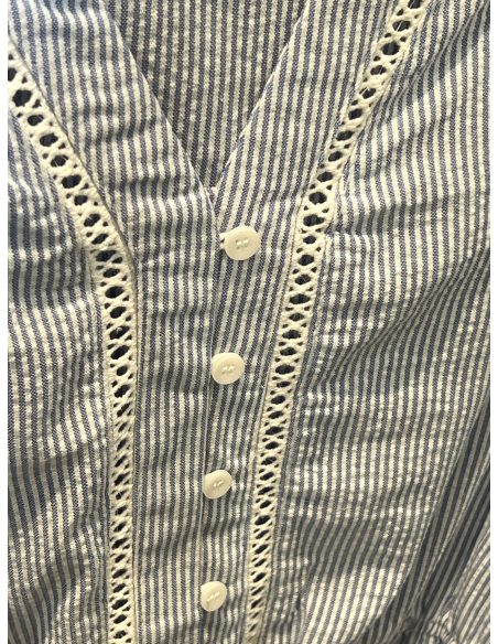 Striped midi dress with tie belt and ruffle hem