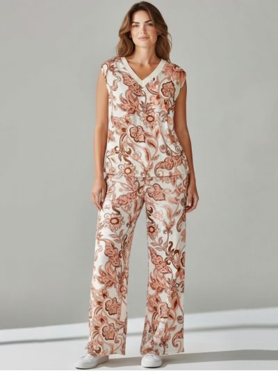 Conjunto estampado top sin mangas + pantalón