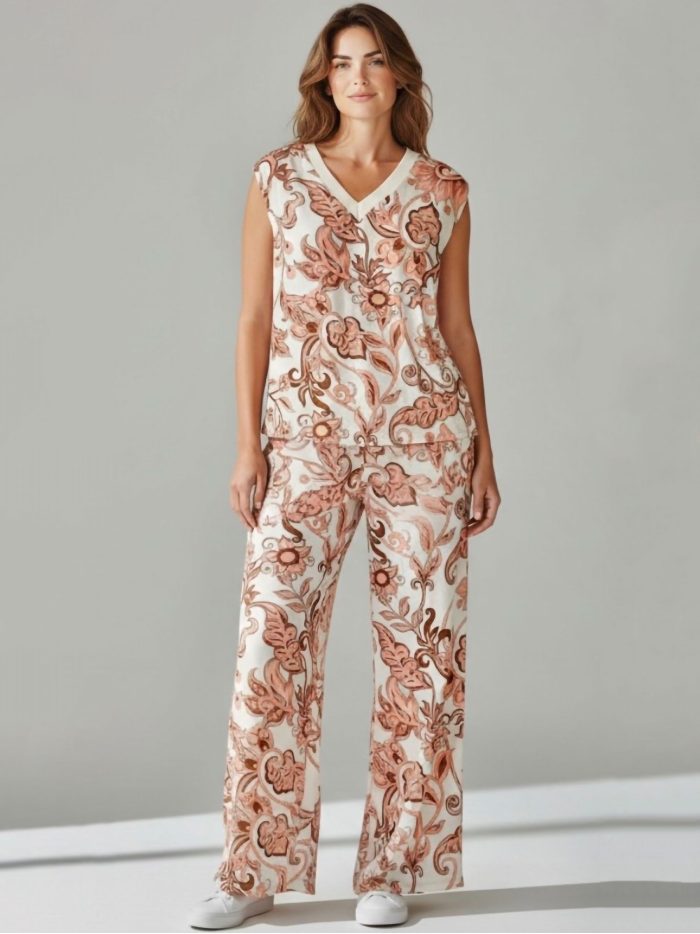 Completo stampato composto da top senza maniche + pantaloni