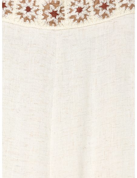 Pantalón efecto lino cenefa bordada