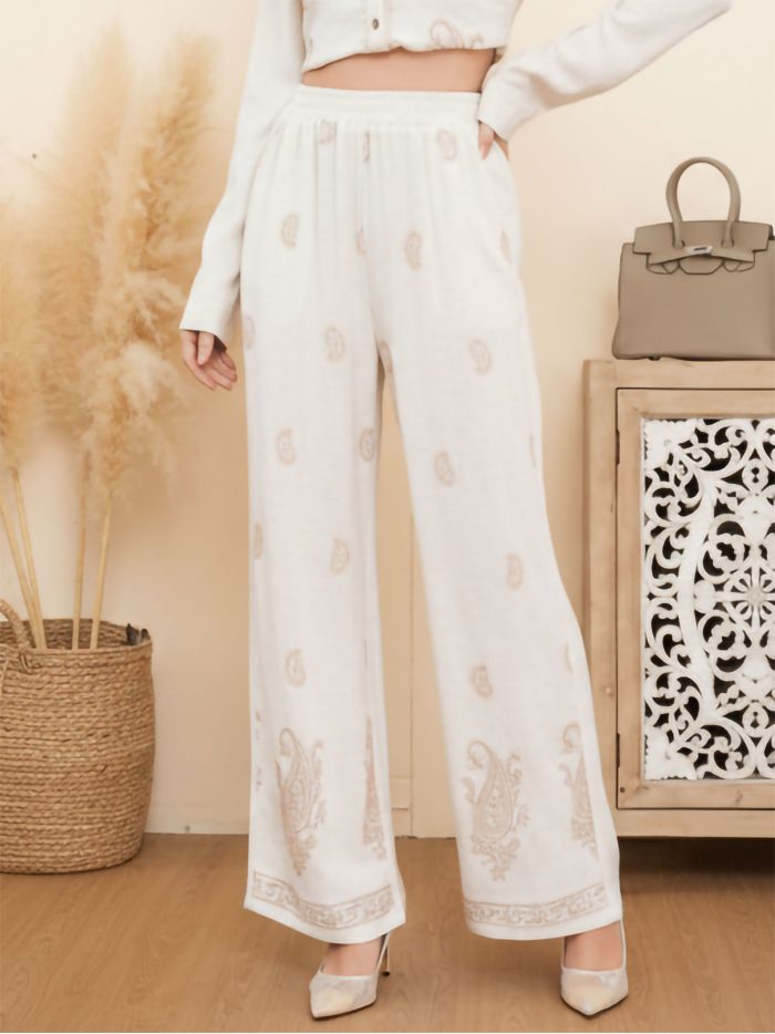 Pantalón recto lino bordado paisley