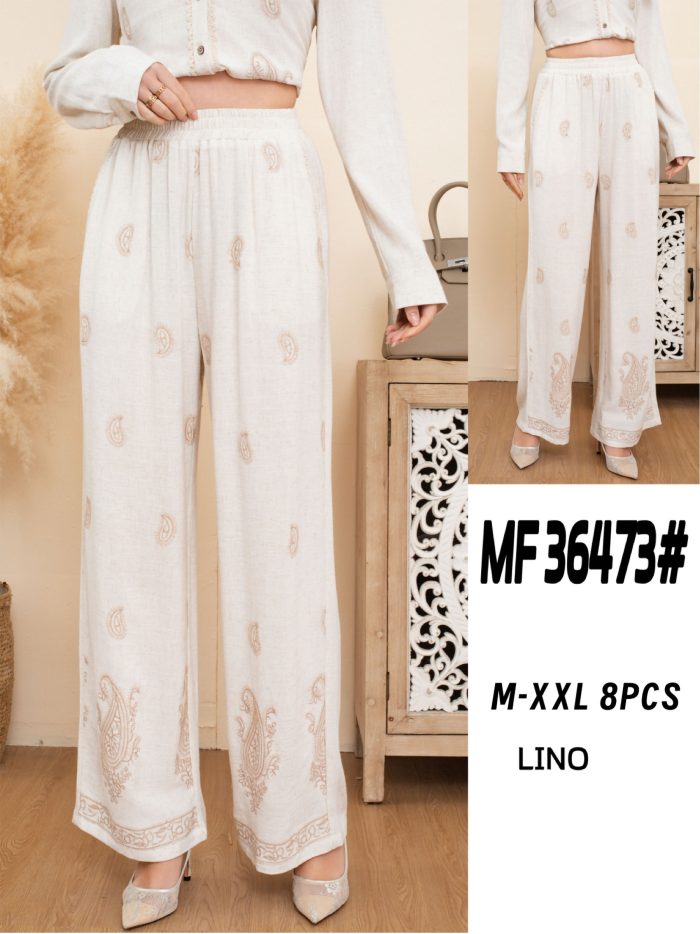 Pantalón recto lino bordado paisley