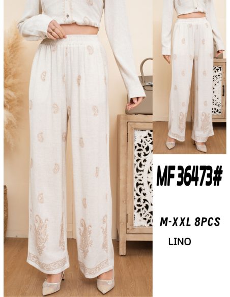 Pantalón recto lino bordado paisley