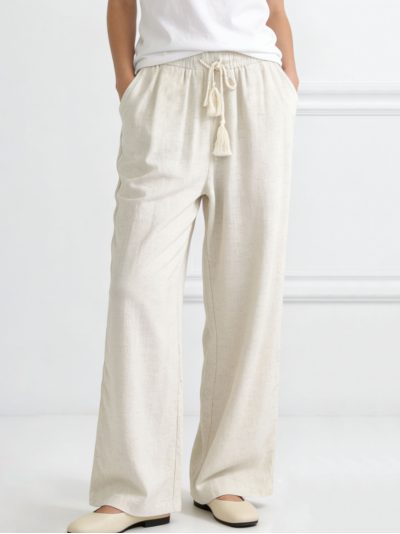 Pantalón recto lino con borlas