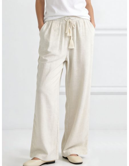 Pantalón recto lino con borlas
