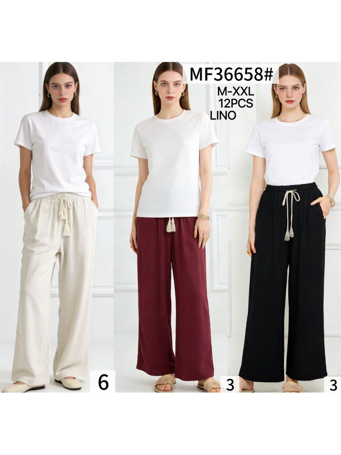 Pantalón recto lino con borlas