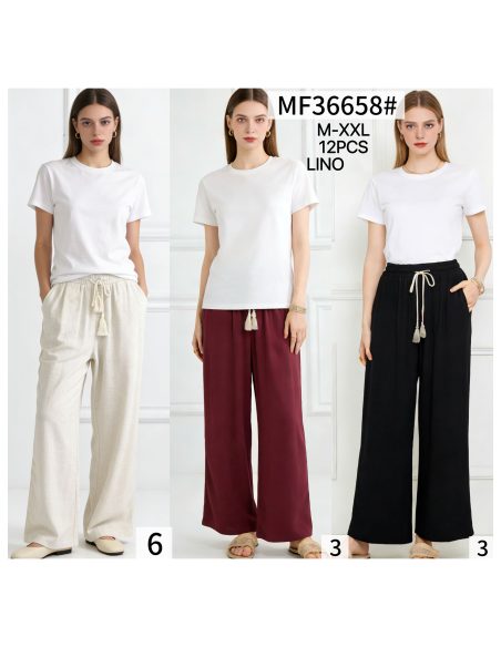 Pantalón recto lino con borlas