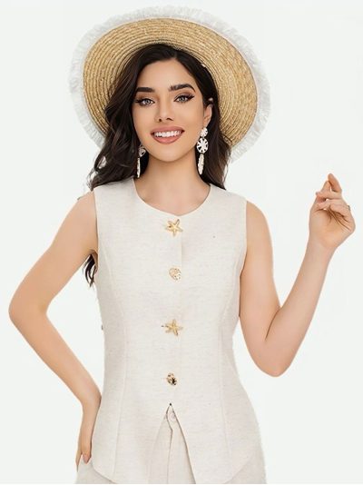 Chaleco lino botones decorativos