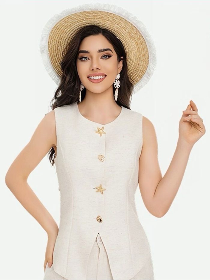 Chaleco lino botones decorativos