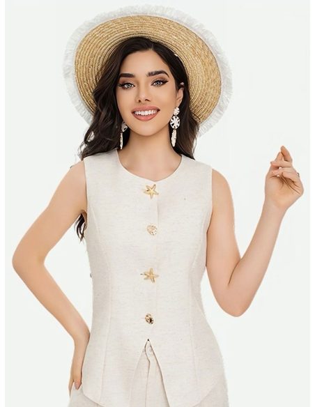 Chaleco lino botones decorativos