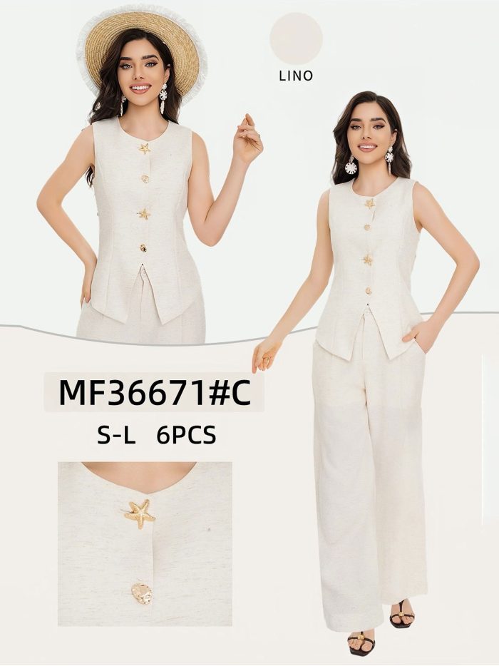 Chaleco lino botones decorativos