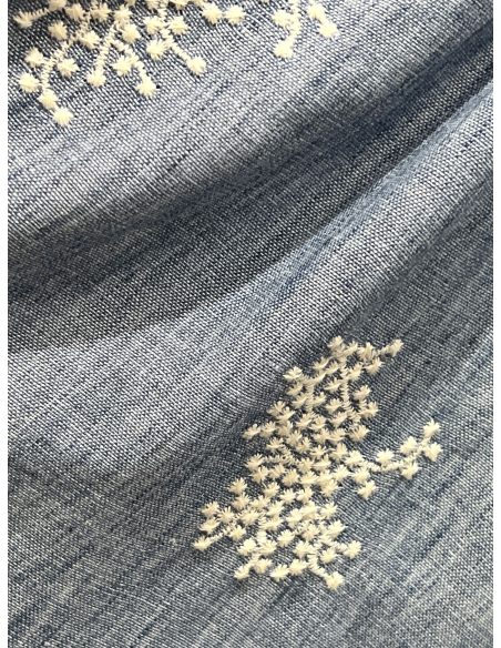 Pantaloni palazzo blu con ricami effetto lino